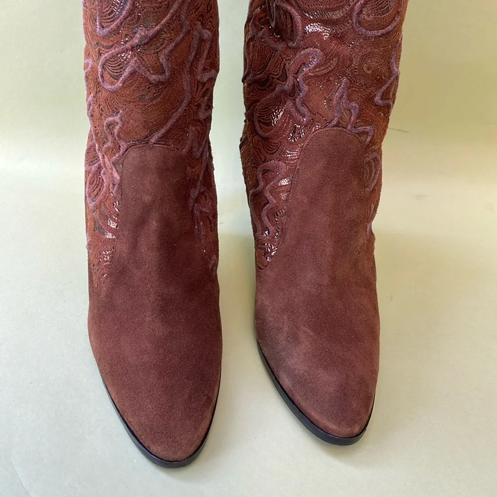 Vintage orange/brown Manolo Blahnik over the knee leather boots in original box